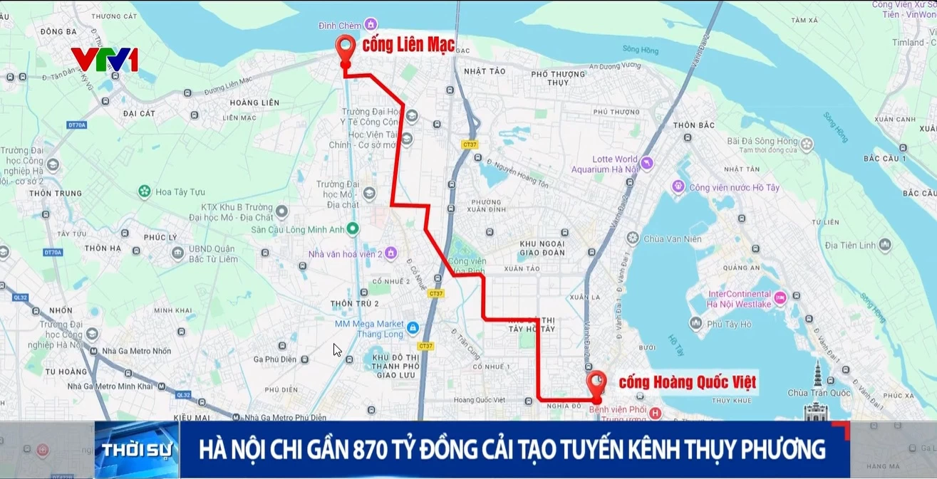 Thời sự 12h trưa - Kênh VTV1 - Hà Nội chi gần 870 tỷ đồng cải tạo tuyến kênh Thụy Phương